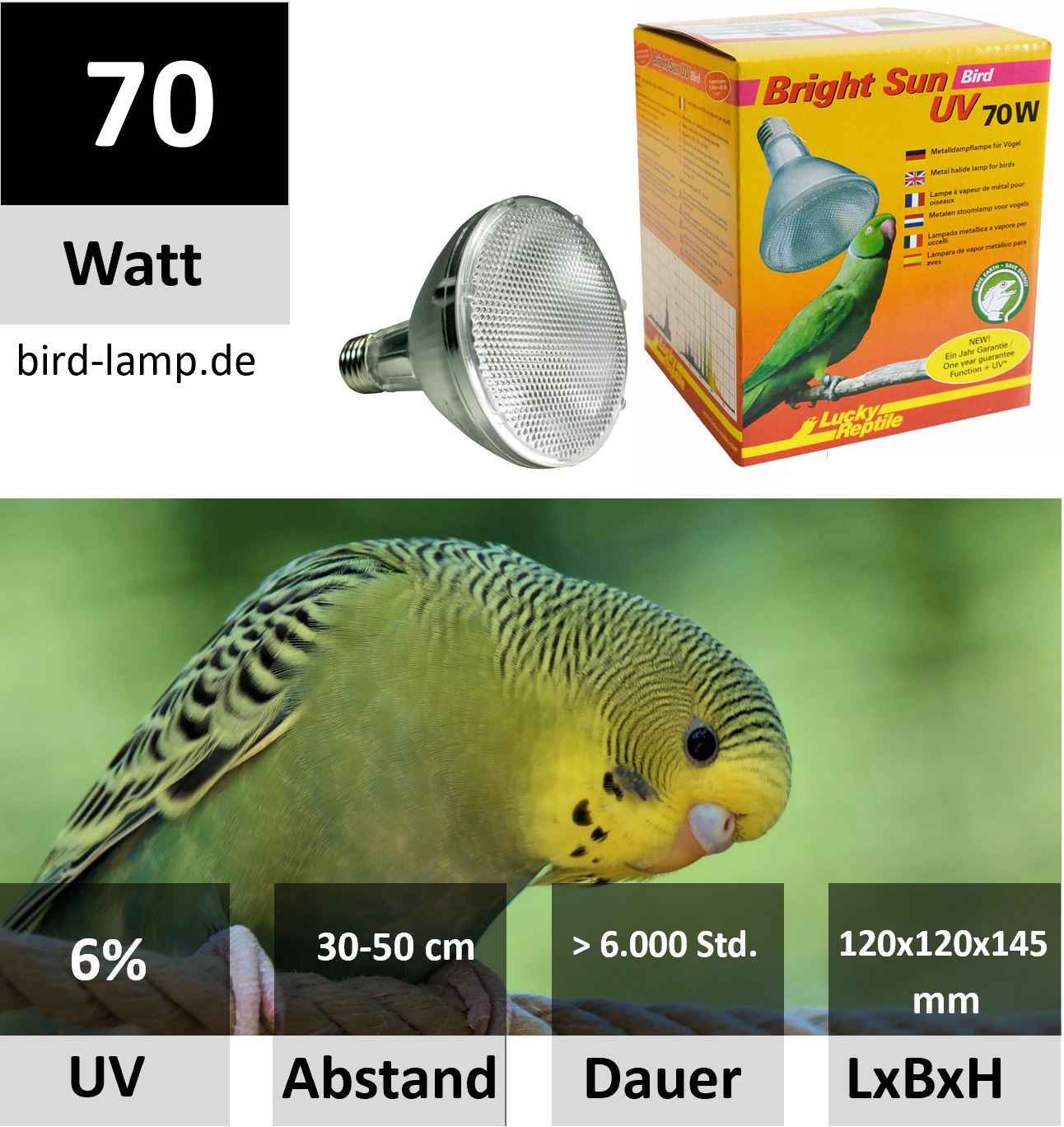 Lucky Reptile Bright Sun UV Bird 70 Watt Metalldampflampe